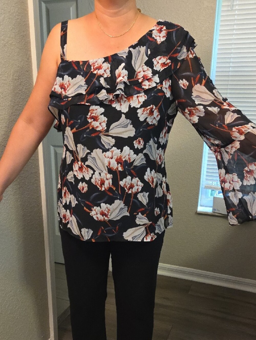 INC International Concepts Black Gray Red Floral Shirt Large